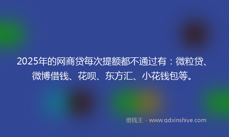 2025年的网商贷每次提额都不通过有：微粒贷、微博借钱、花呗、东方汇、小花钱包等。
