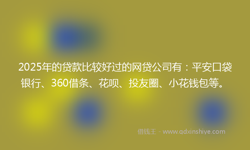 2025年的贷款比较好过的网贷公司有：平安口袋银行、360借条、花呗、投友圈、小花钱包等。