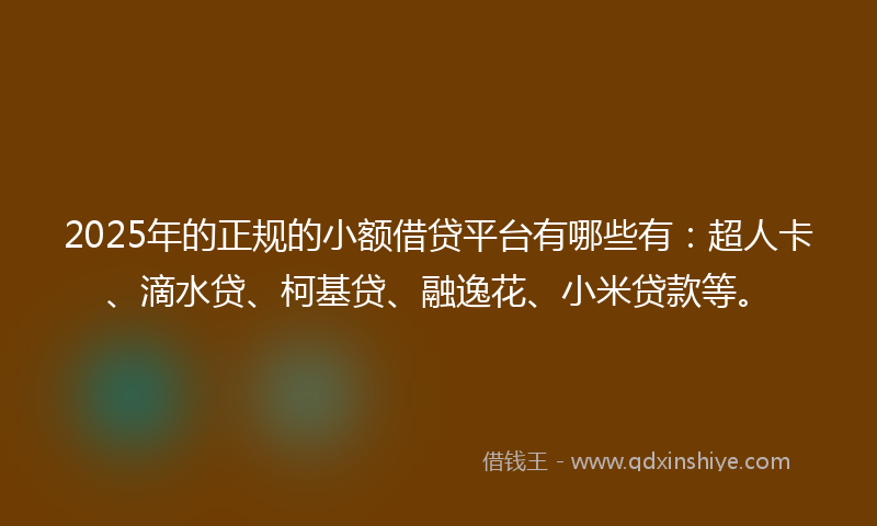 2025年的正规的小额借贷平台有哪些有：超人卡、滴水贷、柯基贷、融逸花、小米贷款等。