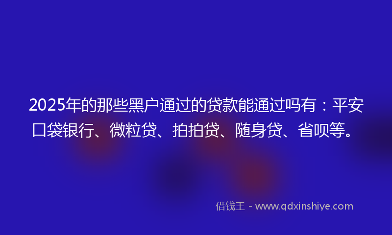 2025年的那些黑户通过的贷款能通过吗有：平安口袋银行、微粒贷、拍拍贷、随身贷、省呗等。