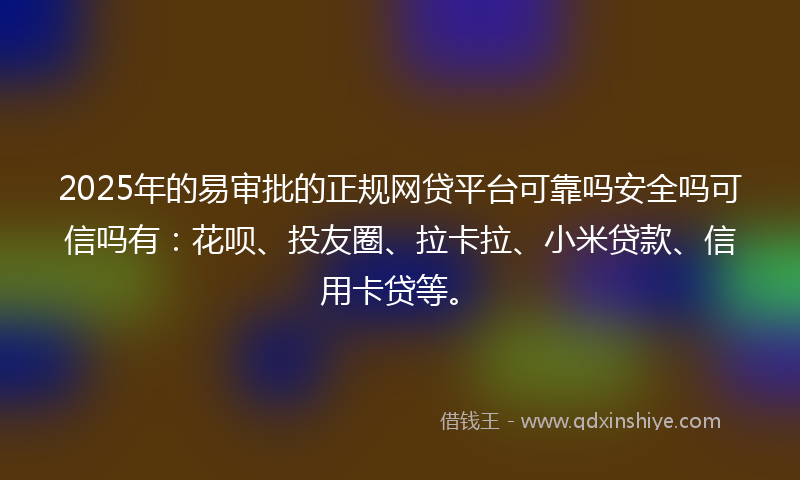2025年的易审批的正规网贷平台可靠吗安全吗可信吗有：花呗、投友圈、拉卡拉、小米贷款、信用卡贷等。