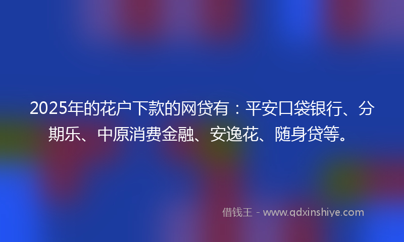 2025年的花户下款的网贷有：平安口袋银行、分期乐、中原消费金融、安逸花、随身贷等。