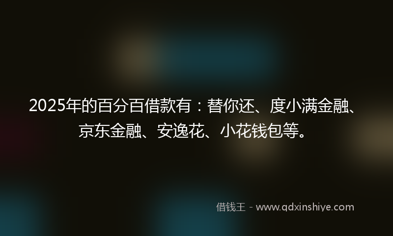 2025年的百分百借款有：替你还、度小满金融、京东金融、安逸花、小花钱包等。