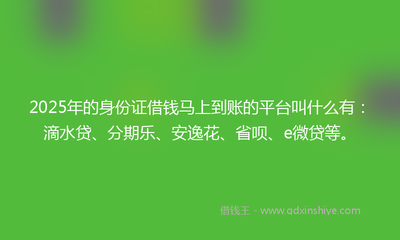 2025年的身份证借钱马上到账的平台叫什么有：滴水贷、分期乐、安逸花、省呗、e微贷等。