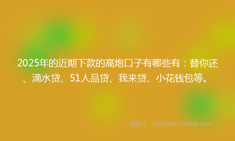 2025年的近期下款的高炮口子有哪些有：替你还、滴水贷、51人品贷、我来贷、小花钱包等。