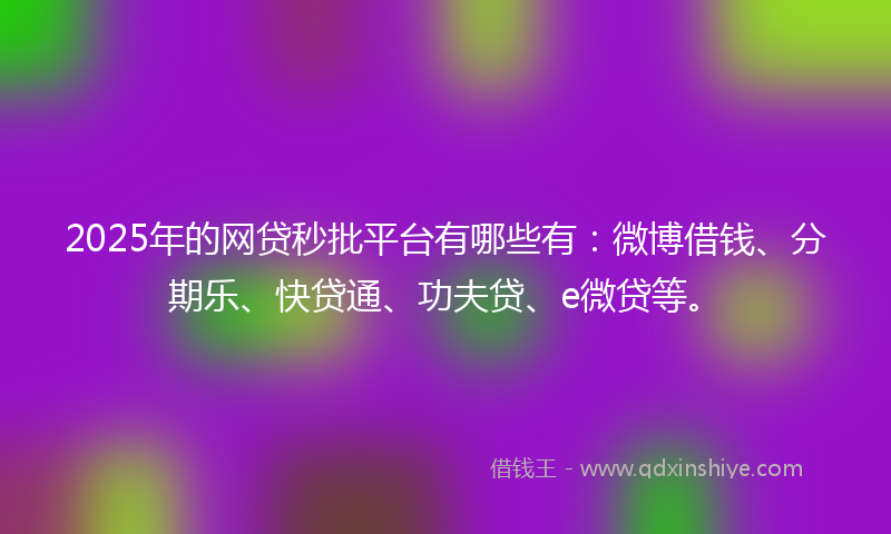 2025年的网贷秒批平台有哪些有：微博借钱、分期乐、快贷通、功夫贷、e微贷等。
