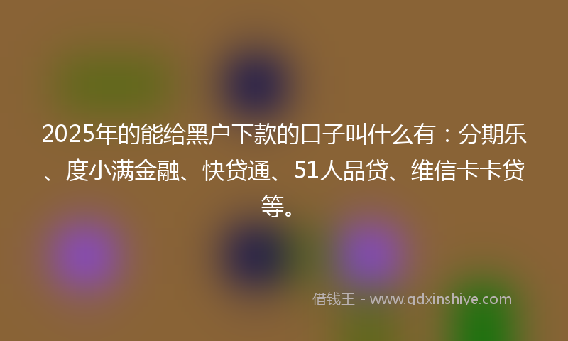 2025年的能给黑户下款的口子叫什么有：分期乐、度小满金融、快贷通、51人品贷、维信卡卡贷等。