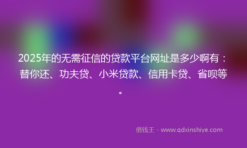 2025年的无需征信的贷款平台网址是多少啊有：替你还、功夫贷、小米贷款、信用卡贷、省呗等。