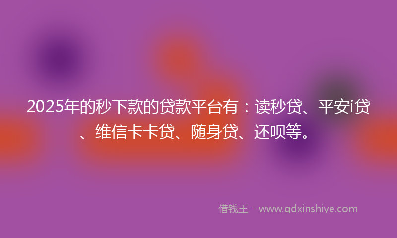 2025年的秒下款的贷款平台有：读秒贷、平安i贷、维信卡卡贷、随身贷、还呗等。