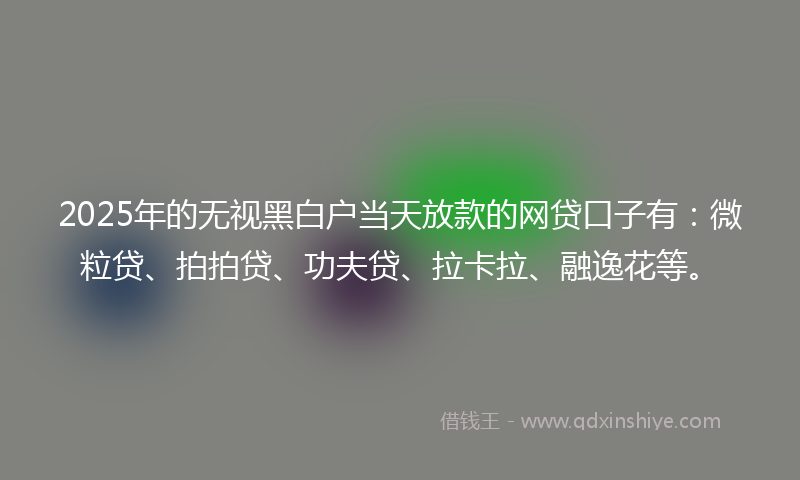 2025年的无视黑白户当天放款的网贷口子有：微粒贷、拍拍贷、功夫贷、拉卡拉、融逸花等。