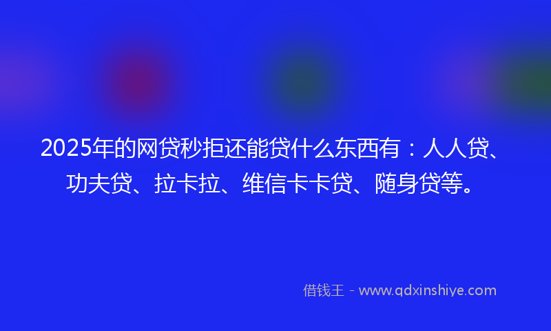 2025年的网贷秒拒还能贷什么东西有：人人贷、功夫贷、拉卡拉、维信卡卡贷、随身贷等。