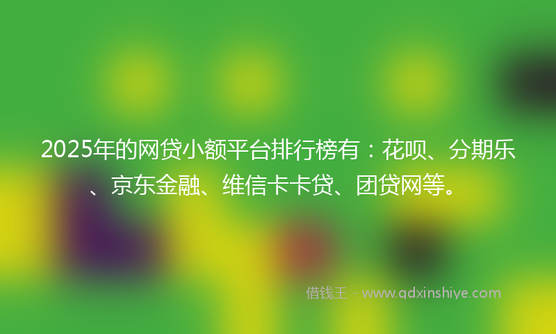 2025年的网贷小额平台排行榜有：花呗、分期乐、京东金融、维信卡卡贷、团贷网等。