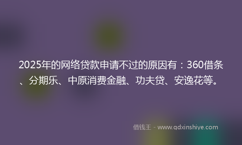 2025年的网络贷款申请不过的原因有：360借条、分期乐、中原消费金融、功夫贷、安逸花等。