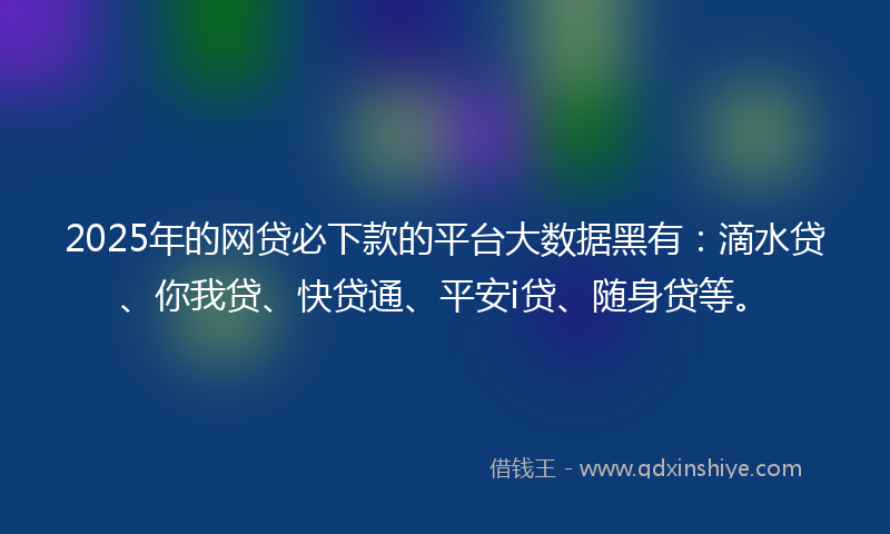 2025年的网贷必下款的平台大数据黑有：滴水贷、你我贷、快贷通、平安i贷、随身贷等。