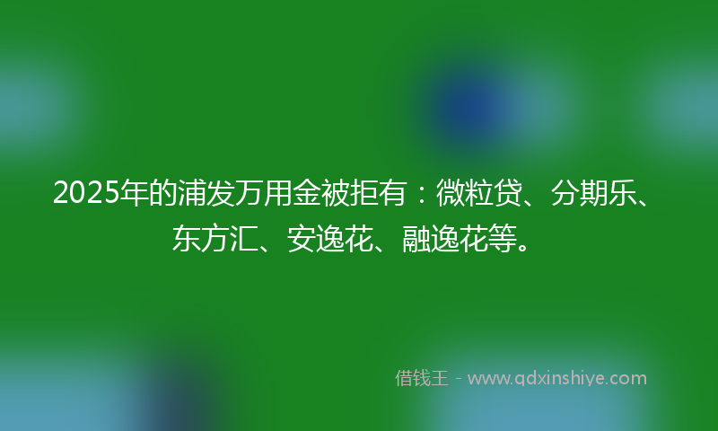 2025年的浦发万用金被拒有：微粒贷、分期乐、东方汇、安逸花、融逸花等。