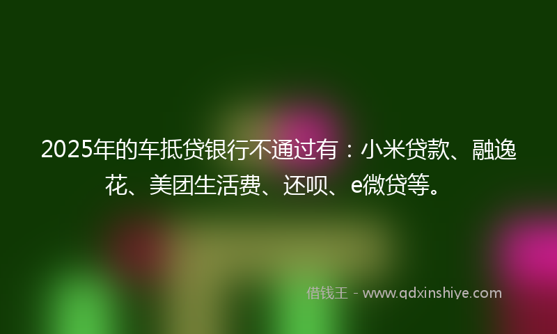 2025年的车抵贷银行不通过有：小米贷款、融逸花、美团生活费、还呗、e微贷等。