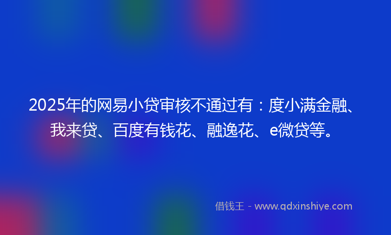 2025年的网易小贷审核不通过有：度小满金融、我来贷、百度有钱花、融逸花、e微贷等。