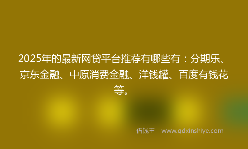2025年的最新网贷平台推荐有哪些有：分期乐、京东金融、中原消费金融、洋钱罐、百度有钱花等。