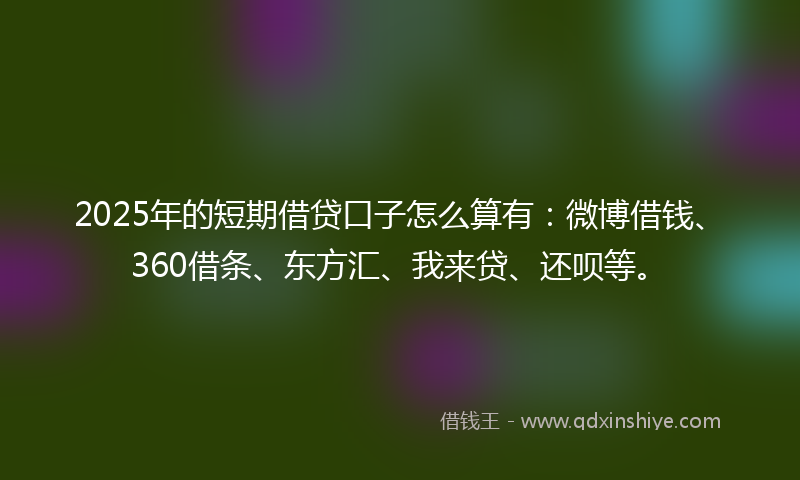 2025年的短期借贷口子怎么算有：微博借钱、360借条、东方汇、我来贷、还呗等。