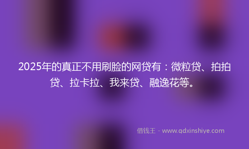 2025年的真正不用刷脸的网贷有：微粒贷、拍拍贷、拉卡拉、我来贷、融逸花等。