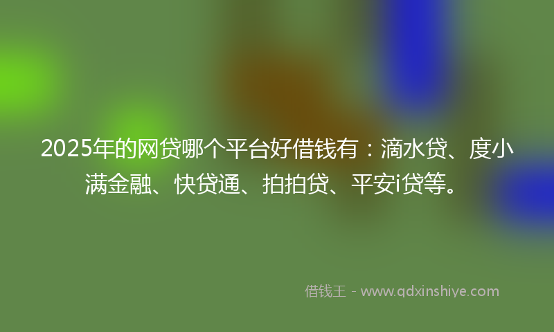2025年的网贷哪个平台好借钱有：滴水贷、度小满金融、快贷通、拍拍贷、平安i贷等。