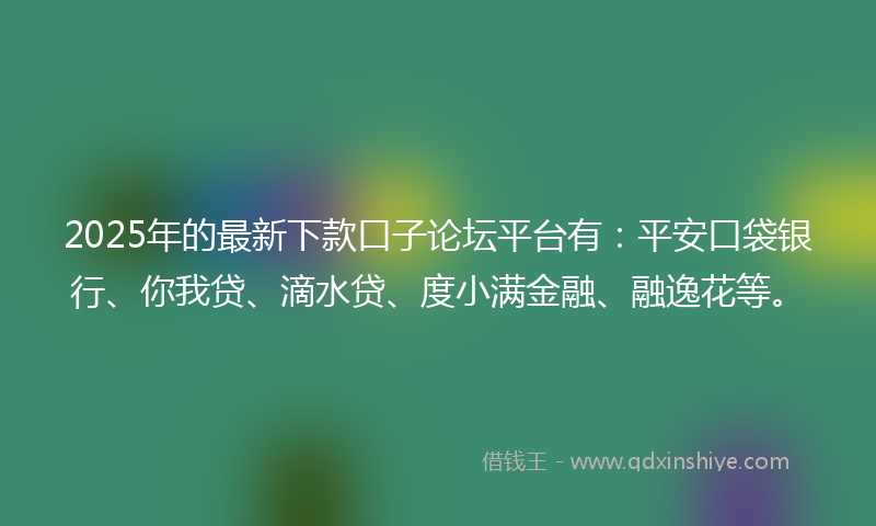 2025年的最新下款口子论坛平台有：平安口袋银行、你我贷、滴水贷、度小满金融、融逸花等。
