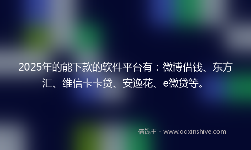 2025年的能下款的软件平台有：微博借钱、东方汇、维信卡卡贷、安逸花、e微贷等。