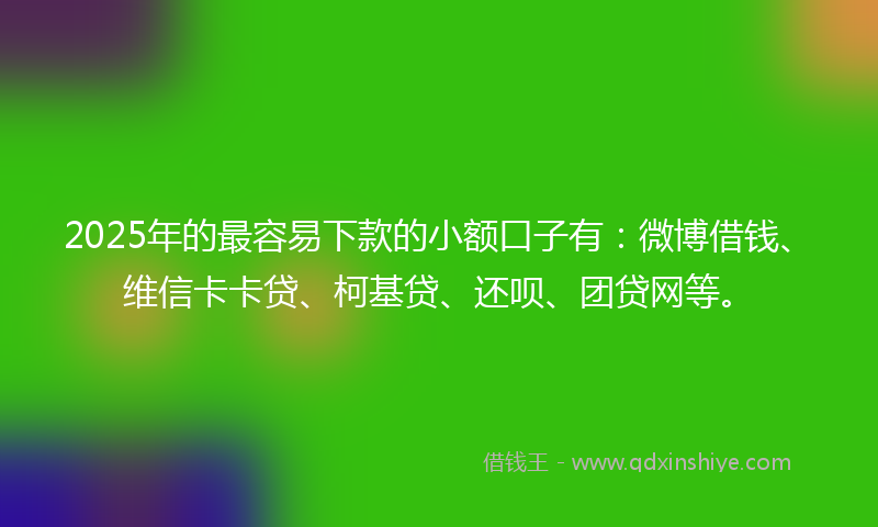 2025年的最容易下款的小额口子有：微博借钱、维信卡卡贷、柯基贷、还呗、团贷网等。