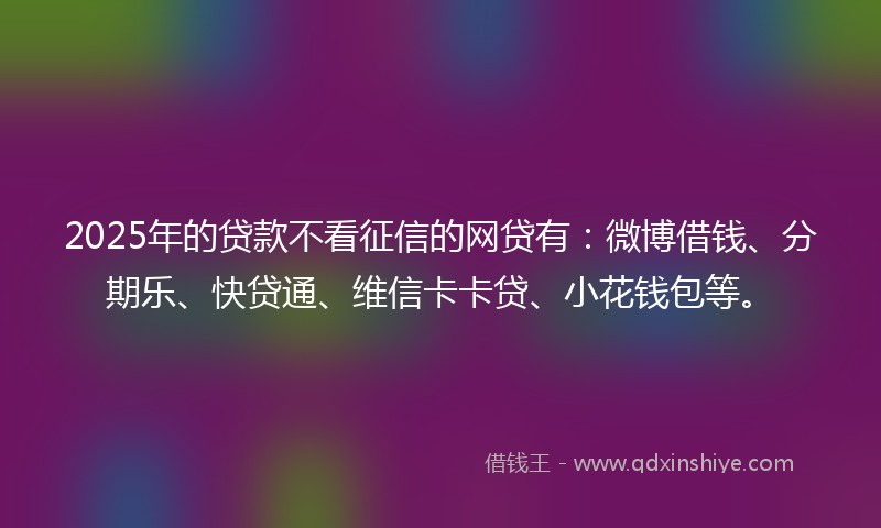 2025年的贷款不看征信的网贷有：微博借钱、分期乐、快贷通、维信卡卡贷、小花钱包等。