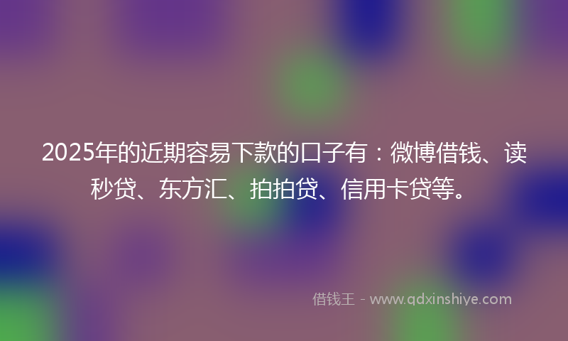 2025年的近期容易下款的口子有：微博借钱、读秒贷、东方汇、拍拍贷、信用卡贷等。