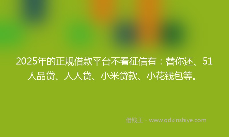 2025年的正规借款平台不看征信有：替你还、51人品贷、人人贷、小米贷款、小花钱包等。