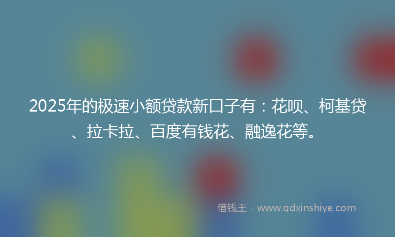 2025年的极速小额贷款新口子有：花呗、柯基贷、拉卡拉、百度有钱花、融逸花等。