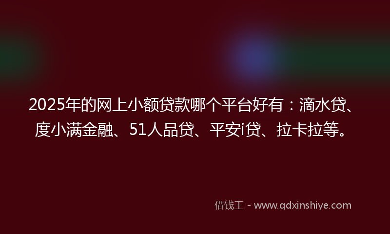 2025年的网上小额贷款哪个平台好有：滴水贷、度小满金融、51人品贷、平安i贷、拉卡拉等。