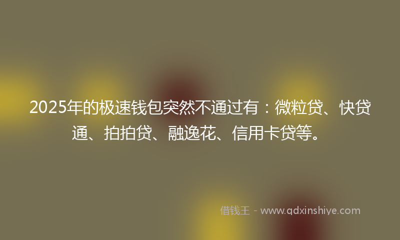 2025年的极速钱包突然不通过有：微粒贷、快贷通、拍拍贷、融逸花、信用卡贷等。