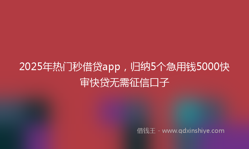 2025年热门秒借贷app，归纳5个急用钱5000快审快贷无需征信口子