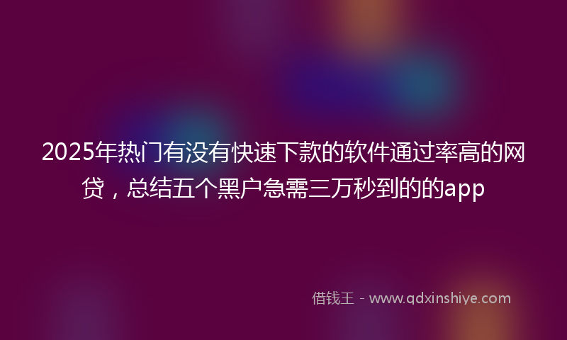 2025年热门有没有快速下款的软件通过率高的网贷，总结五个黑户急需三万秒到的的app