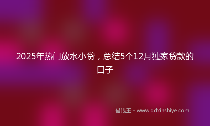 2025年热门放水小贷，总结5个12月独家贷款的口子