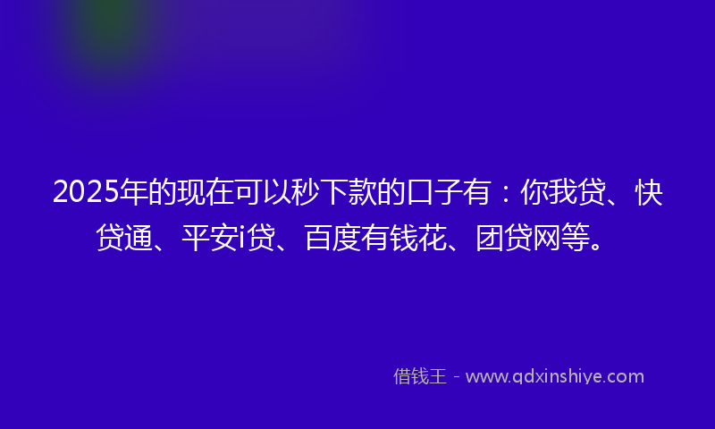 2025年的现在可以秒下款的口子有：你我贷、快贷通、平安i贷、百度有钱花、团贷网等。
