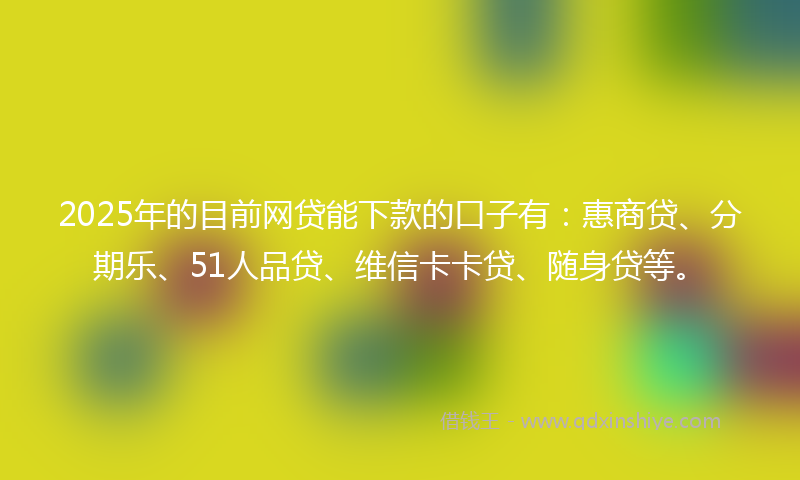 2025年的目前网贷能下款的口子有：惠商贷、分期乐、51人品贷、维信卡卡贷、随身贷等。