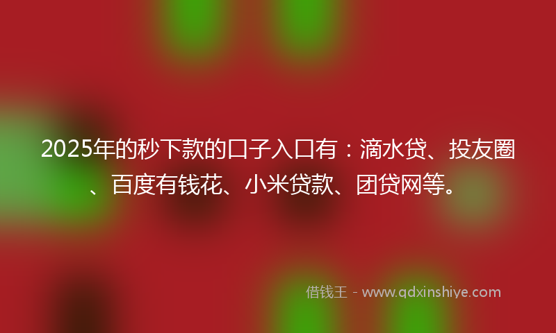 2025年的秒下款的口子入口有：滴水贷、投友圈、百度有钱花、小米贷款、团贷网等。