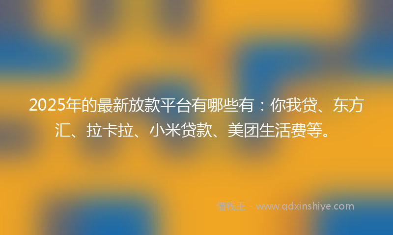 2025年的最新放款平台有哪些有：你我贷、东方汇、拉卡拉、小米贷款、美团生活费等。