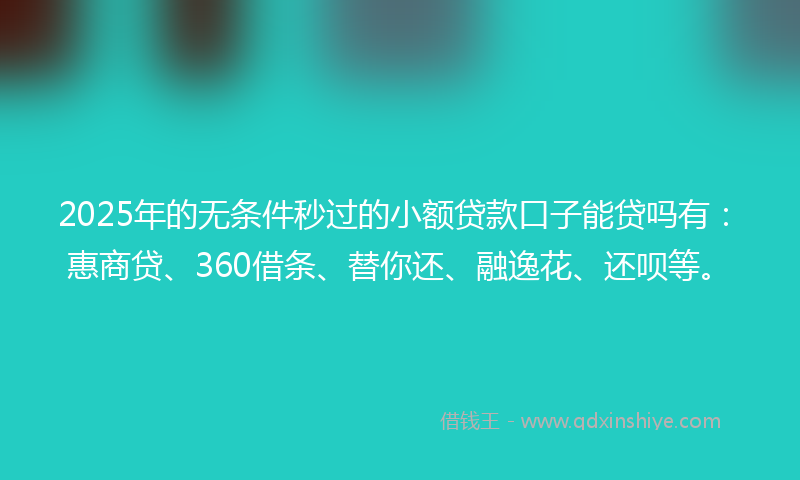 2025年的无条件秒过的小额贷款口子能贷吗有：惠商贷、360借条、替你还、融逸花、还呗等。