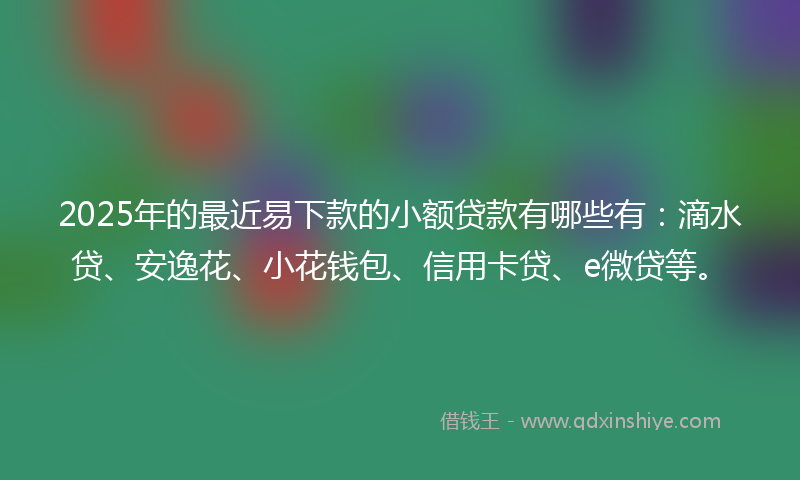 2025年的最近易下款的小额贷款有哪些有：滴水贷、安逸花、小花钱包、信用卡贷、e微贷等。