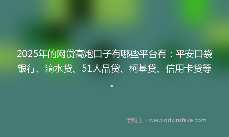 2025年的网贷高炮口子有哪些平台有：平安口袋银行、滴水贷、51人品贷、柯基贷、信用卡贷等。
