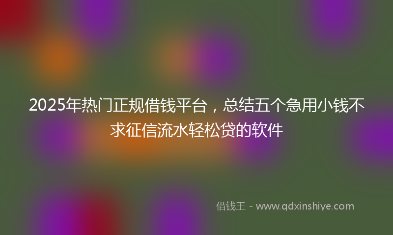 2025年热门正规借钱平台，总结五个急用小钱不求征信流水轻松贷的软件