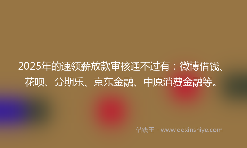 2025年的速领薪放款审核通不过有：微博借钱、花呗、分期乐、京东金融、中原消费金融等。