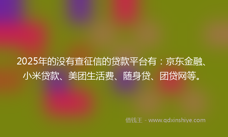 2025年的没有查征信的贷款平台有：京东金融、小米贷款、美团生活费、随身贷、团贷网等。
