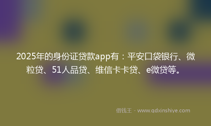 2025年的身份证贷款app有：平安口袋银行、微粒贷、51人品贷、维信卡卡贷、e微贷等。
