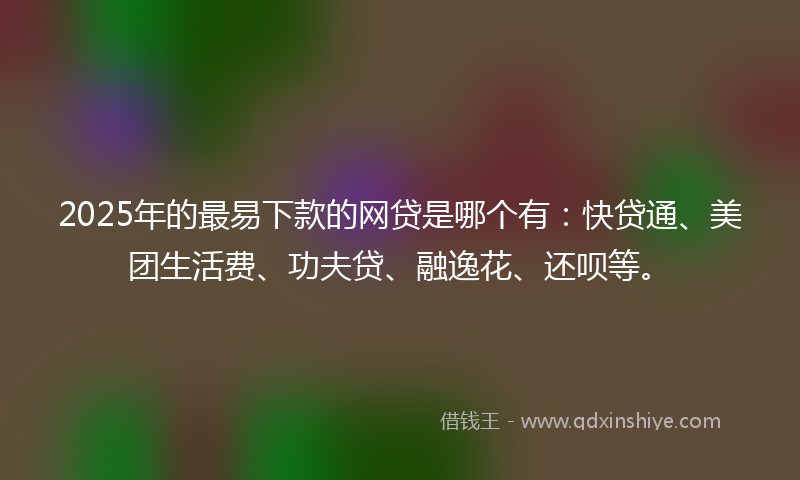 2025年的最易下款的网贷是哪个有：快贷通、美团生活费、功夫贷、融逸花、还呗等。