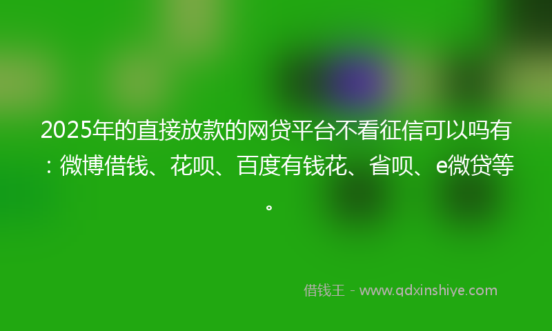 2025年的直接放款的网贷平台不看征信可以吗有：微博借钱、花呗、百度有钱花、省呗、e微贷等。